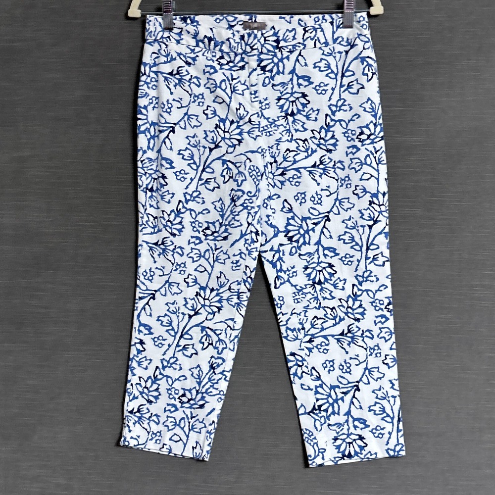 j jill Pants 2 Petite Stretch Cropped Capri Blue‎ White Floral Nautical Preppy